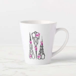 Vintage Scissors with Pink Moth Orchids Mug Design