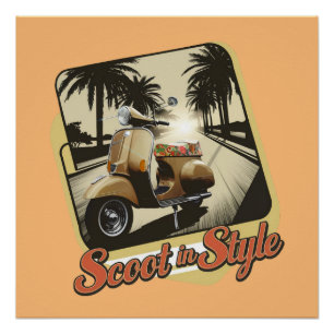 Vintage Scoot in Style Glossy Poster