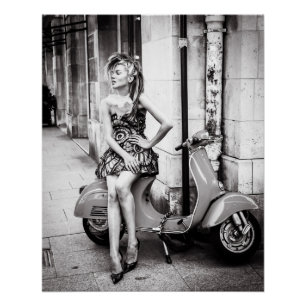 Vintage Scooter   girl on scooter Poster   Paris