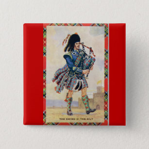 Vintage Scotland, Follow the Bagpipes 15 Cm Square Badge