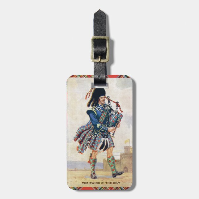 Vintage Scotland, Follow the Bagpipes Luggage Tag (Front Vertical)