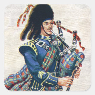 Vintage Scotland, Follow the Bagpipes Square Sticker