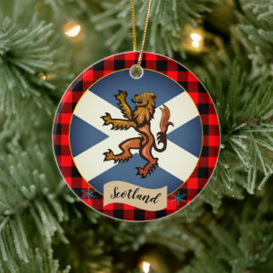 Vintage Scotland, Rampant red plaid, Scottish Flag Ceramic Ornament