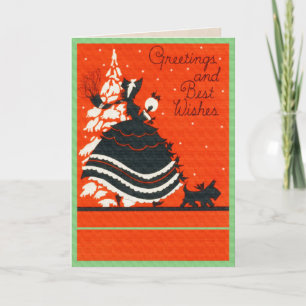 Vintage Scottie Dog and Lady Holiday Card