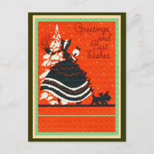 Vintage Scottie Dog and Lady Holiday Postcard