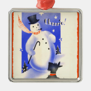 Vintage Scottie Dog and Snowman Metal Tree Decoration