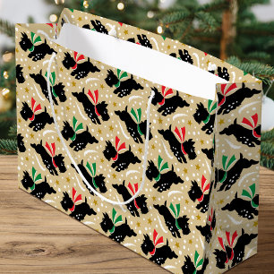Vintage Scottie Dog Christmas Pattern Cute Gold Large Gift Bag