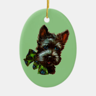 Vintage Scottie Dog Scottish Terrier & Jadeite Ceramic Ornament
