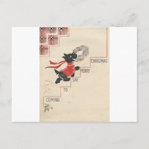 Vintage Scottie Merry Christmas Holiday Postcard