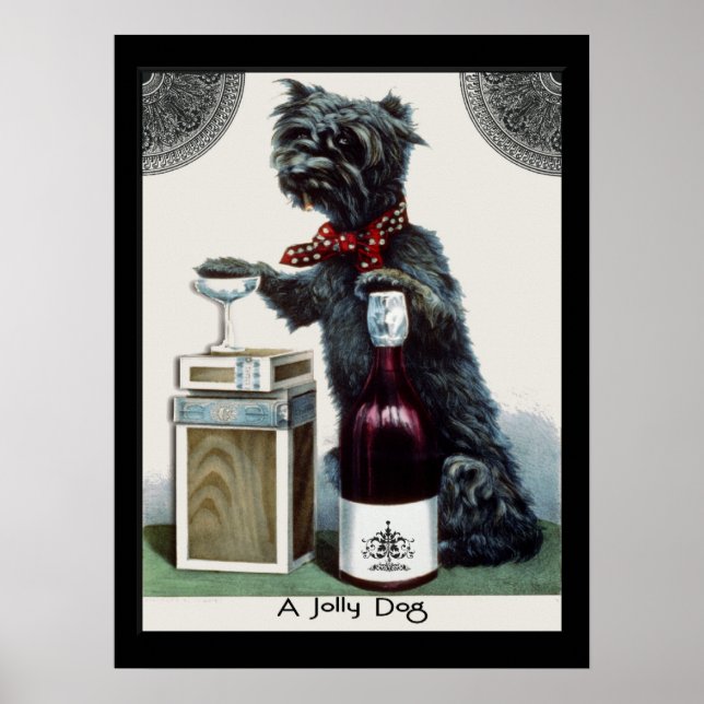 Vintage Scottie with Champagne Poster (Front)