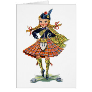 Vintage Scottish girl traditional dress