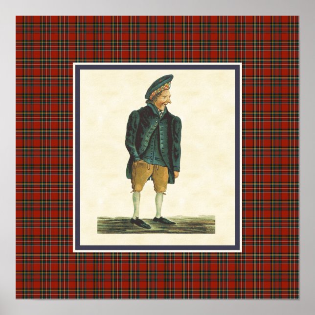 Vintage Scottish Highlander Moozie Tartan Border Poster (Front)