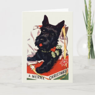 Vintage Scottish Terrier Christmas Greeting Card
