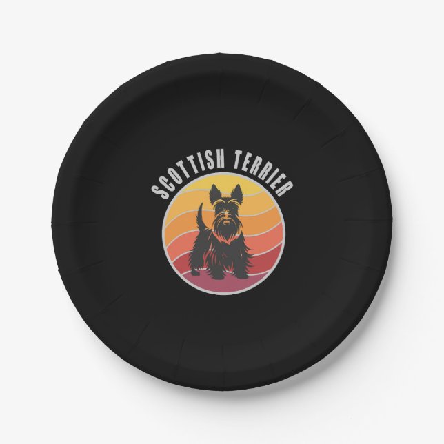 Vintage Scottish Terrier Sunset Paper Plate (Front)