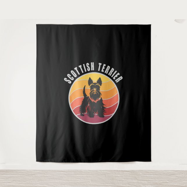 Vintage Scottish Terrier Sunset Tapestry (Front)