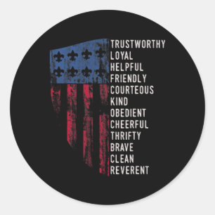 Vintage Scouting Gift Us America Flag Scouting Law Classic Round Sticker