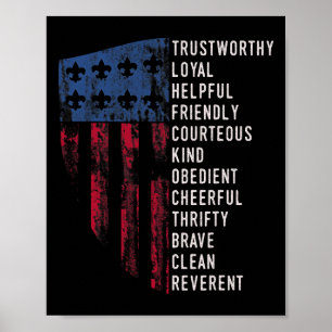 Vintage Scouting Gift Us America Flag Scouting Law Poster