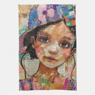 Vintage Scrapbook Collage Face (1) Tea Towel