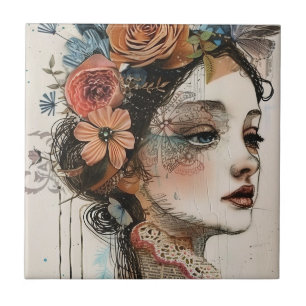 Vintage Scrapbook Collage Face (2) Ceramic Tile