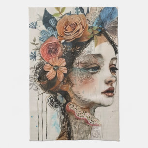Vintage Scrapbook Collage Face (2) Tea Towel