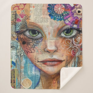 Vintage Scrapbook Collage Face (3) Sherpa Blanket