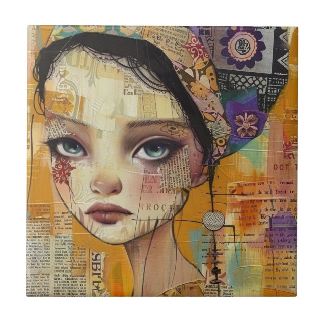 Vintage Scrapbook Collage Face (4) Ceramic Tile (Front)