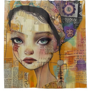 Vintage Scrapbook Collage Face (4) Shower Curtain