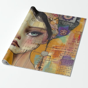Vintage Scrapbook Collage Face (4) Wrapping Paper