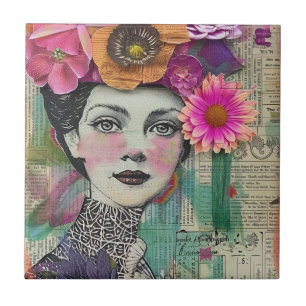 Vintage Scrapbook Collage Face (5) Ceramic Tile