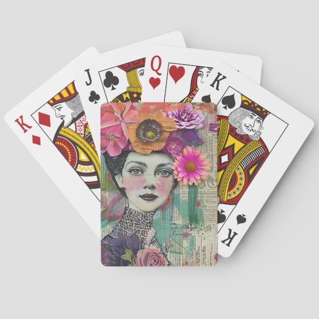 Vintage Scrapbook Collage Face (5) Playing Cards (Back)