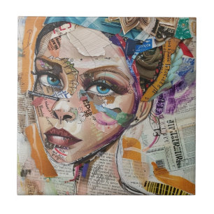 Vintage Scrapbook Collage Face (6) Ceramic Tile