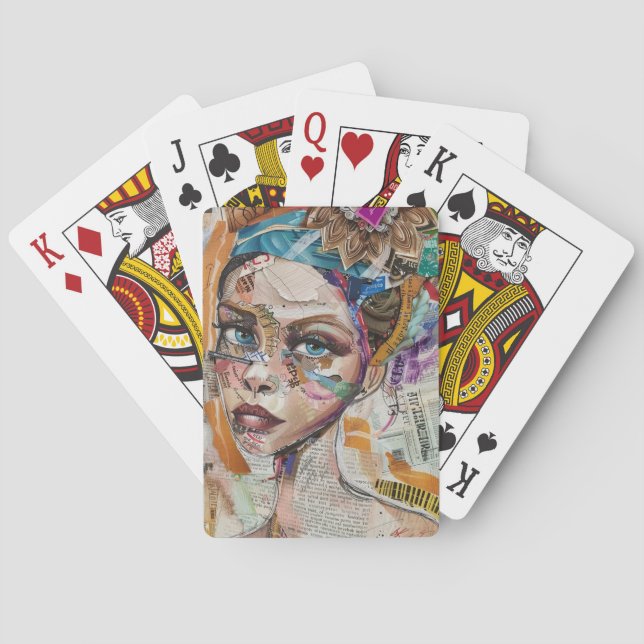 Vintage Scrapbook Collage Face (6) Playing Cards (Back)