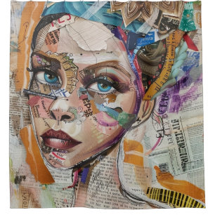 Vintage Scrapbook Collage Face (6) Shower Curtain