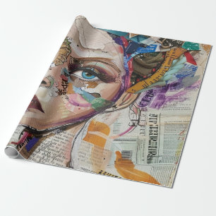 Vintage Scrapbook Collage Face (6) Wrapping Paper