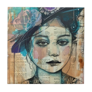 Vintage Scrapbook Collage Face (7) Ceramic Tile