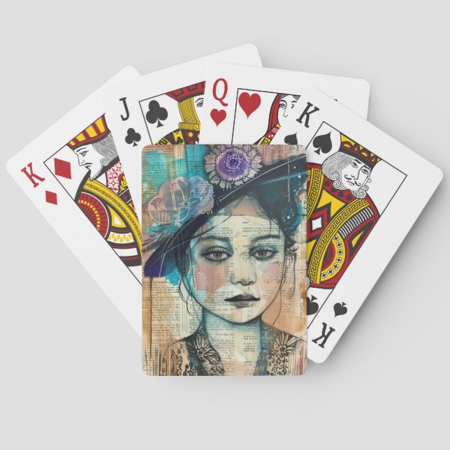 Vintage Scrapbook Collage Face (7) Playing Cards (Back)