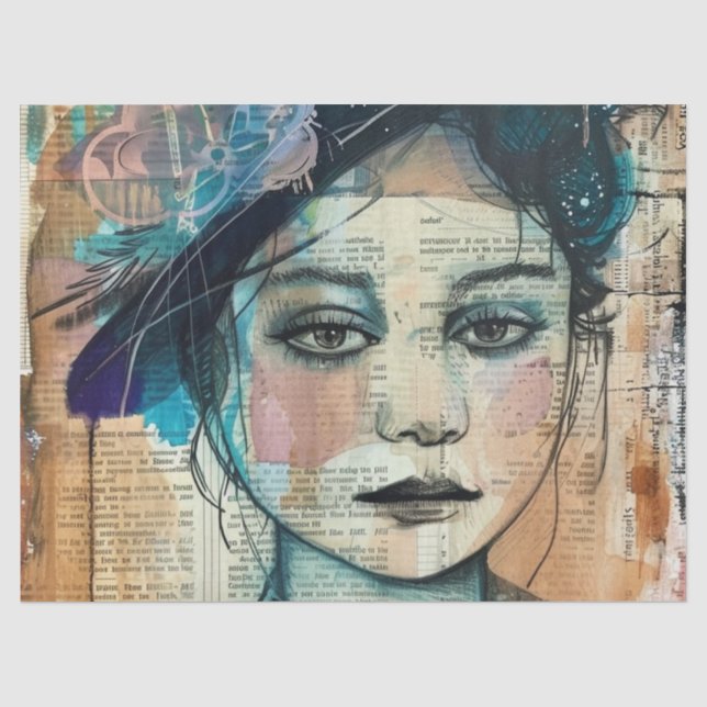 Vintage Scrapbook Collage Face (7) Tissue Paper (Front)