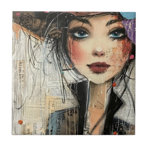 Vintage Scrapbook Collage Face (8) Ceramic Tile