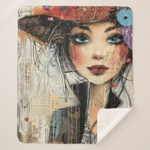 Vintage Scrapbook Collage Face (8) Sherpa Blanket