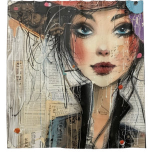 Vintage Scrapbook Collage Face (8) Shower Curtain