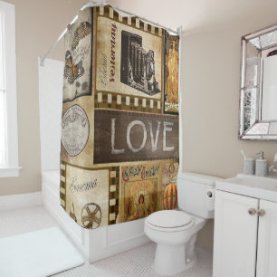 Vintage Scrapbook Collage Love Chocolate Cinema Shower Curtain