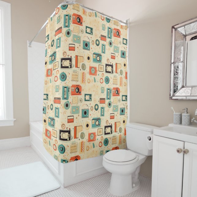Vintage Scrapbook Pattern Shower Curtain (In Situ)