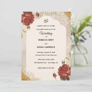 Vintage Scrapbook Wedding Invite Pressed Flowers