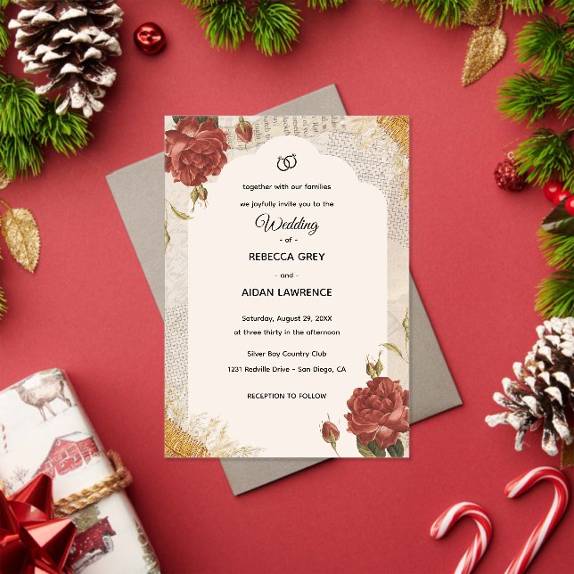 Vintage Scrapbook Wedding Invite Pressed Flowers Acrylic Invitations (Insitu (Holiday))