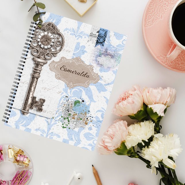 Vintage Scrapbooking Style Soft Blue Spiral Notebook (Creator Uploaded)