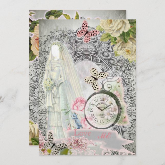 Vintage scrapbooking wedding invitation (Front/Back)