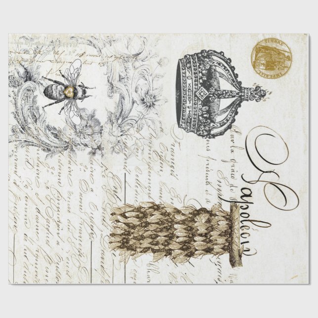 Vintage Script Bee Wrapping Paper (Flat)