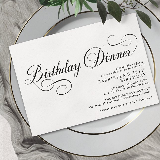 Vintage Script | Black and White Birthday Dinner Invitation (Creator Uploaded)