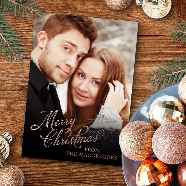 Vintage Script Christmas Foil Holiday Card (Creator Uploaded)