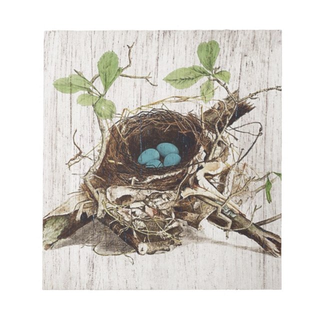 vintage script ephemera bird nest french botanical notepad (Front)